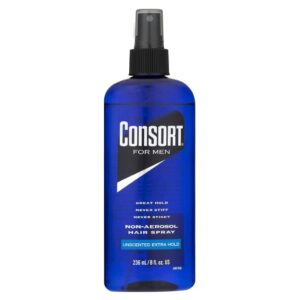 Consort Hair Spray for Men, Extra Hold, Unscented, Non-Aerosol – 8 oz (Pack of 4)
