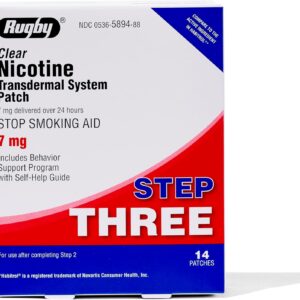 Rugby Clear Nicotine Patches – Transdermal System – Step 3 (7mg) – 14 Count (1 Pack)